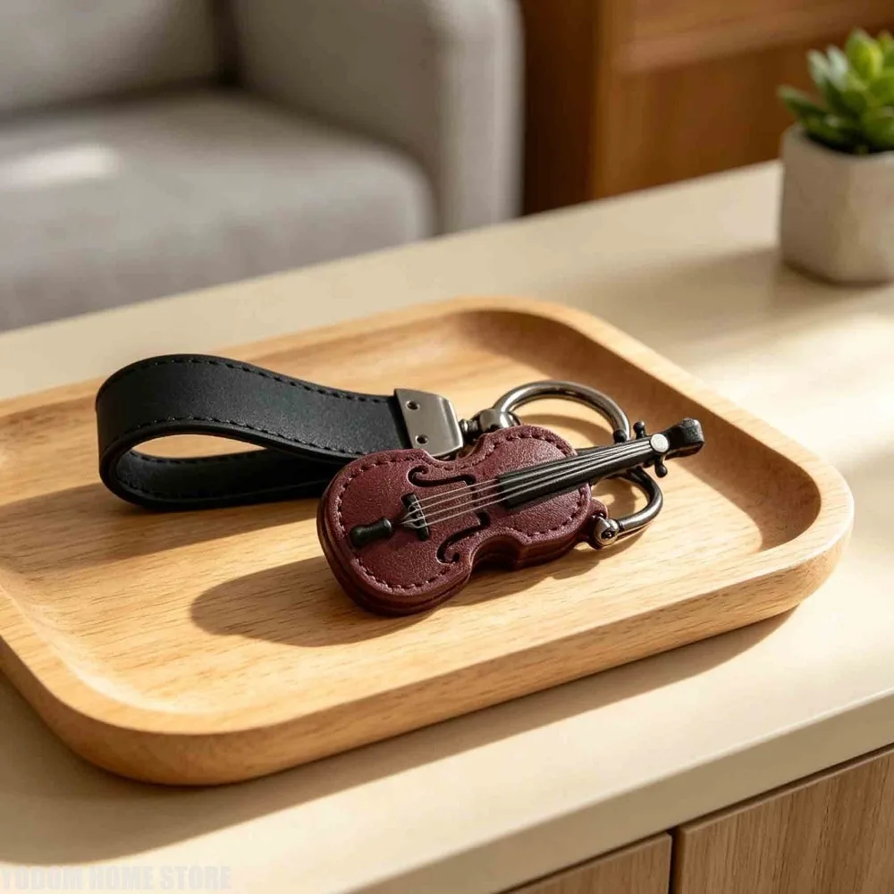 Leather Mini Violin Cello Pendant Keychain, Handmade Musical Accessory for Music Enthusiasts