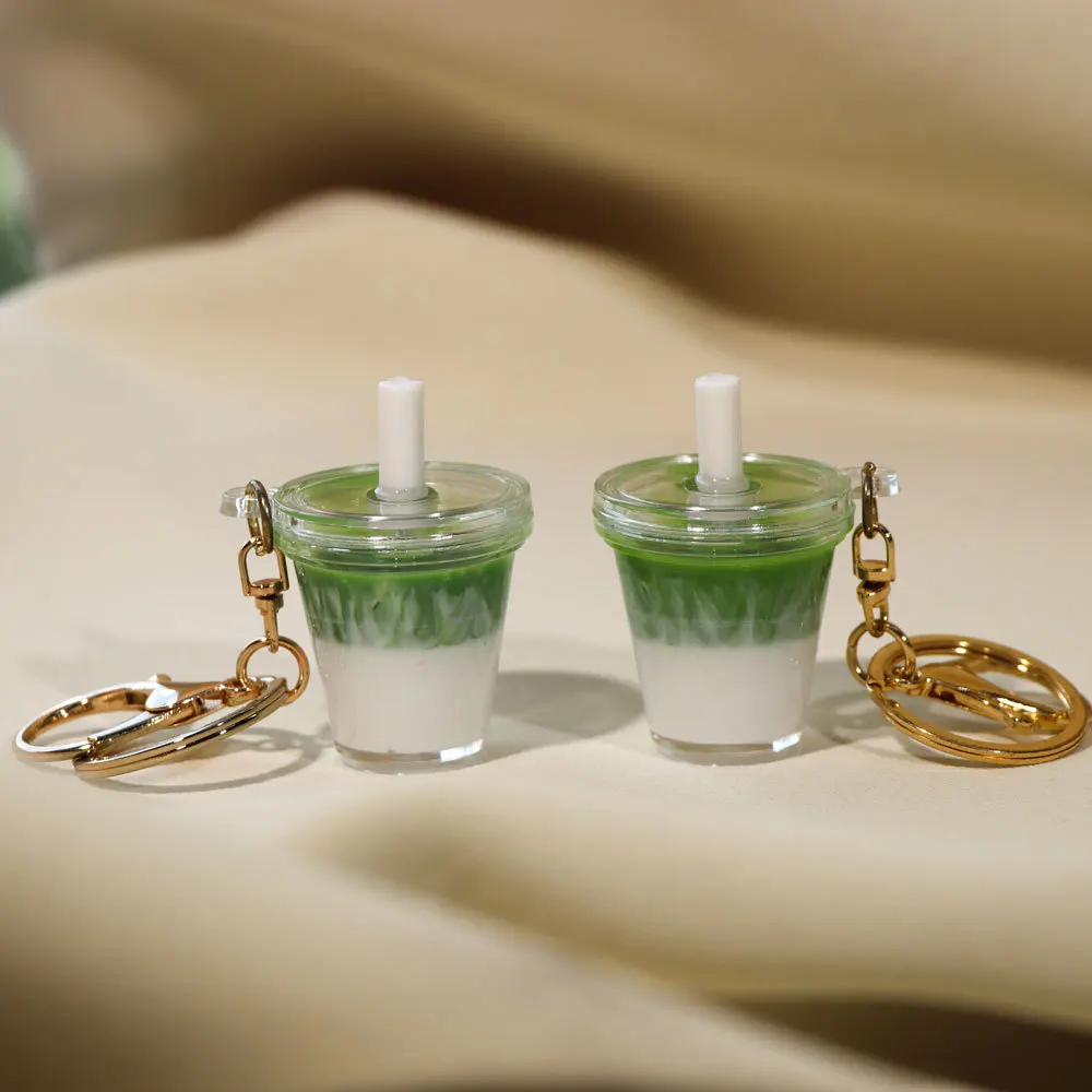 Mini Coffee Cup Matcha Latte Iced Americano Latte Realistic Drink Model Keychain Charm Resin Fake Food Decoration Home Deocr