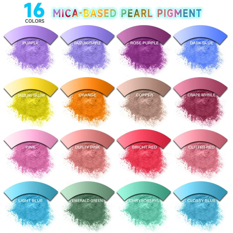 16Color Mica Powder Set，Per Pack1Grams of natural pigment，Suitable for epoxy resin dyes、Car paint、Soap making、Candle coloring an
