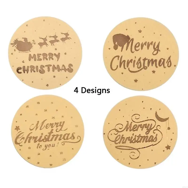 R66A 500pcs Round Merry Christmas Adesivi ringraziamento Pacchetto carta per l'etichetta sigillatura adesivi