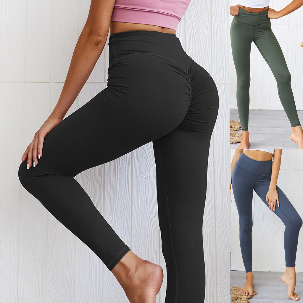 Yoga Pants High Waist Yoga Leggings Women Tummy Control Workout Athletic Gym Running Fitness Sports Pants Green Blue Black T1