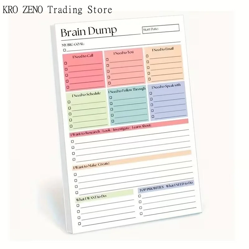 50/150 Sheets Undated Minimalist Journal Brain Dump Notebook A5 To-Do List & Task Manager For Project Planning Self-Organization