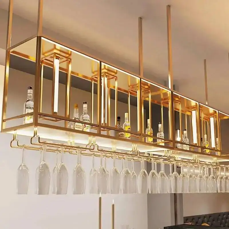 

Салон Коммерческие металлические винные шкафы Кухня Подвесные напитки Патио Перевернутая винная полка Уникальная современная мебель для отеля Botellero Vino