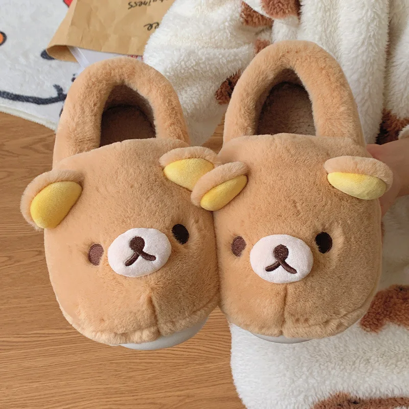 

Хлопковые тапочки Rilakkuma унисекс, зимние домашние и уличные носимые нескользящие домашние теплые хлопковые туфли, милый дизайн для мужчин и женщин