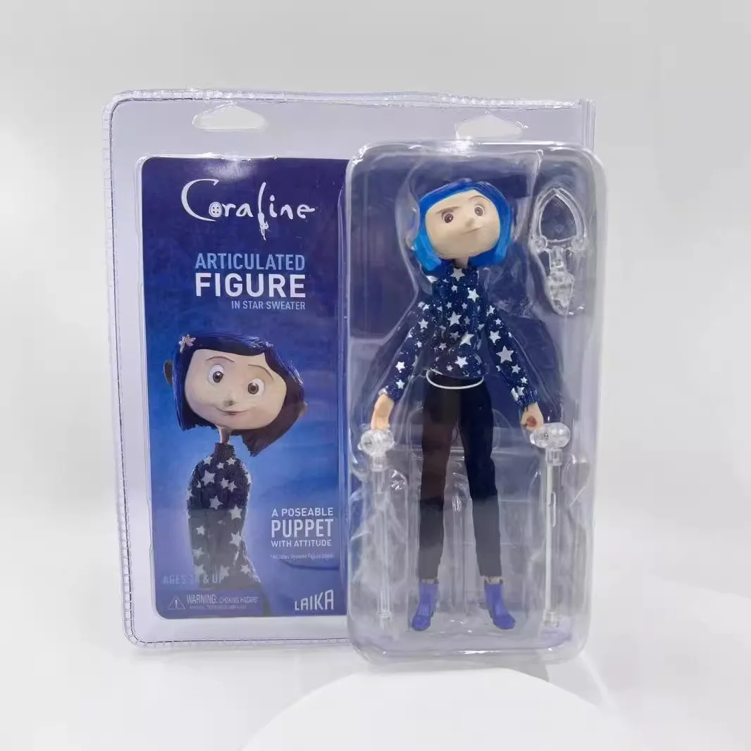 NECA Anime Coraline Doll articolato Anime Figure maglione impermeabile In camicia a righe giocattolo LA ragazza decorazione modello regali di compleanno