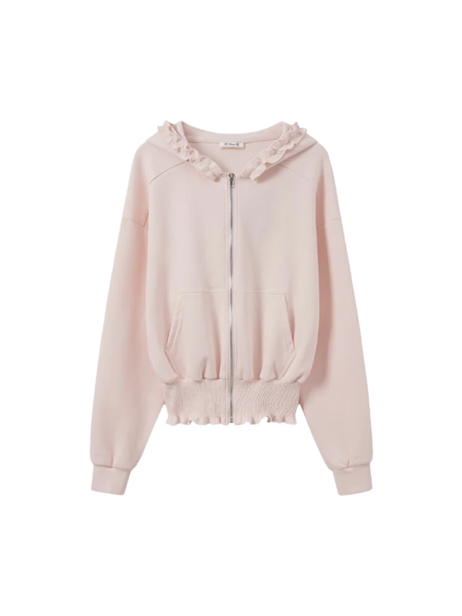 

Loose Women's Hooded Open Cardigan Sweatshirt Autumn Winter New Style Slimming Zipper Design Unique Earlet Outerwear Trendy