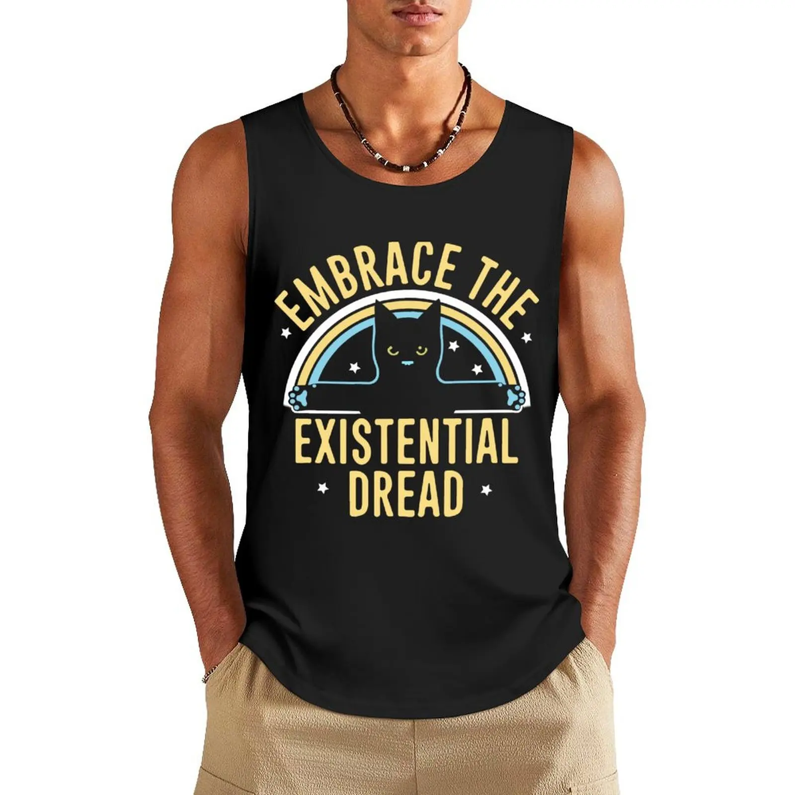 Embrace The Existential Dread Cat Lovers Tank Top gym clothing men Men's cotton t-shirt