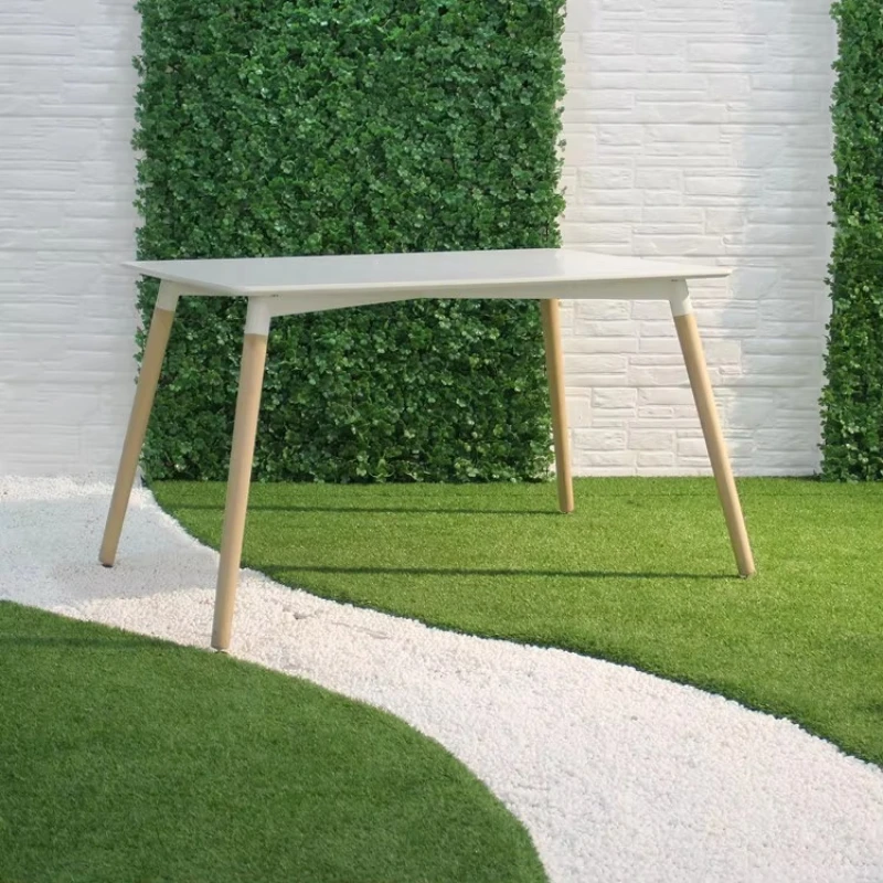 

Modern wooden dining table and 6 chairs set with white kitchen furniture