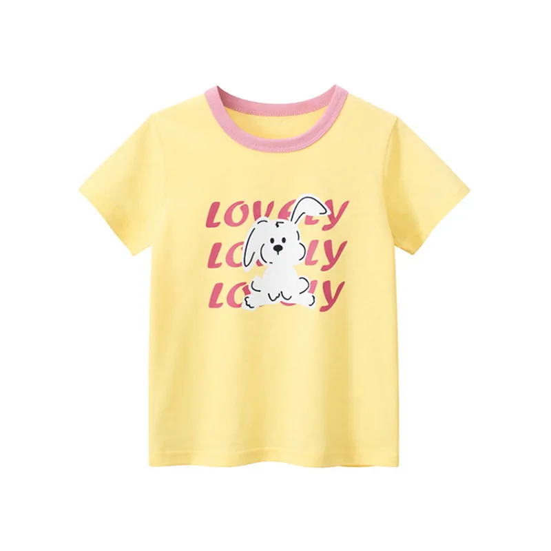 

Cotton Summer Korean Edition New Girls' Short Sleeve Round Neck T-shirt Thin Top Trendy Children's and Girls' Clothing