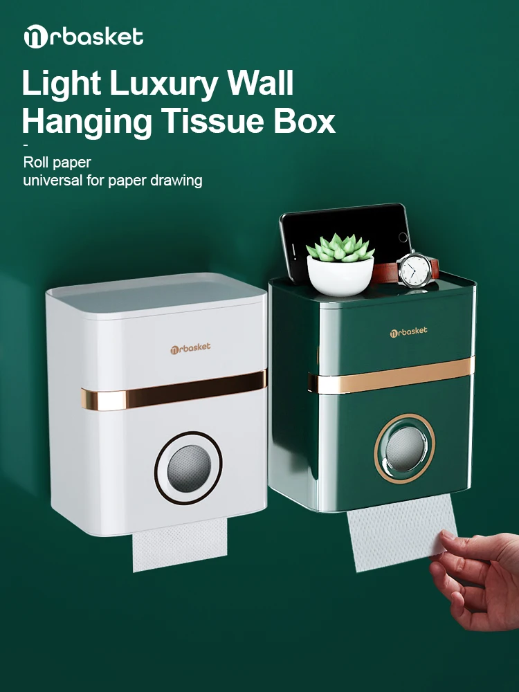 mr basket Toilet Tissue Box Wall Mounted Waterproof Toilet Paper Box Light Luxury Toilet Paper Box Non Punching Paper Holder