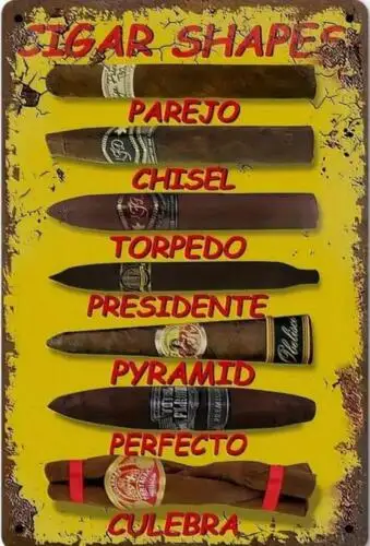 CIGAR SHAPES METAL TIN SIGN CIGAR BAR WALL ART PAREJO CHISEL TORPEDO PRESENTE 1pc sign