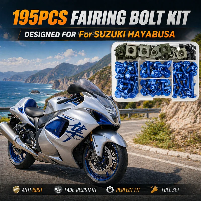 

195Pcs Motorcycle Fairing Bolt Screws Kit Nut Clips For SUZUKI HAYABUSA CNC Fastener Hardware Bodywork Repair Set Modified Parts