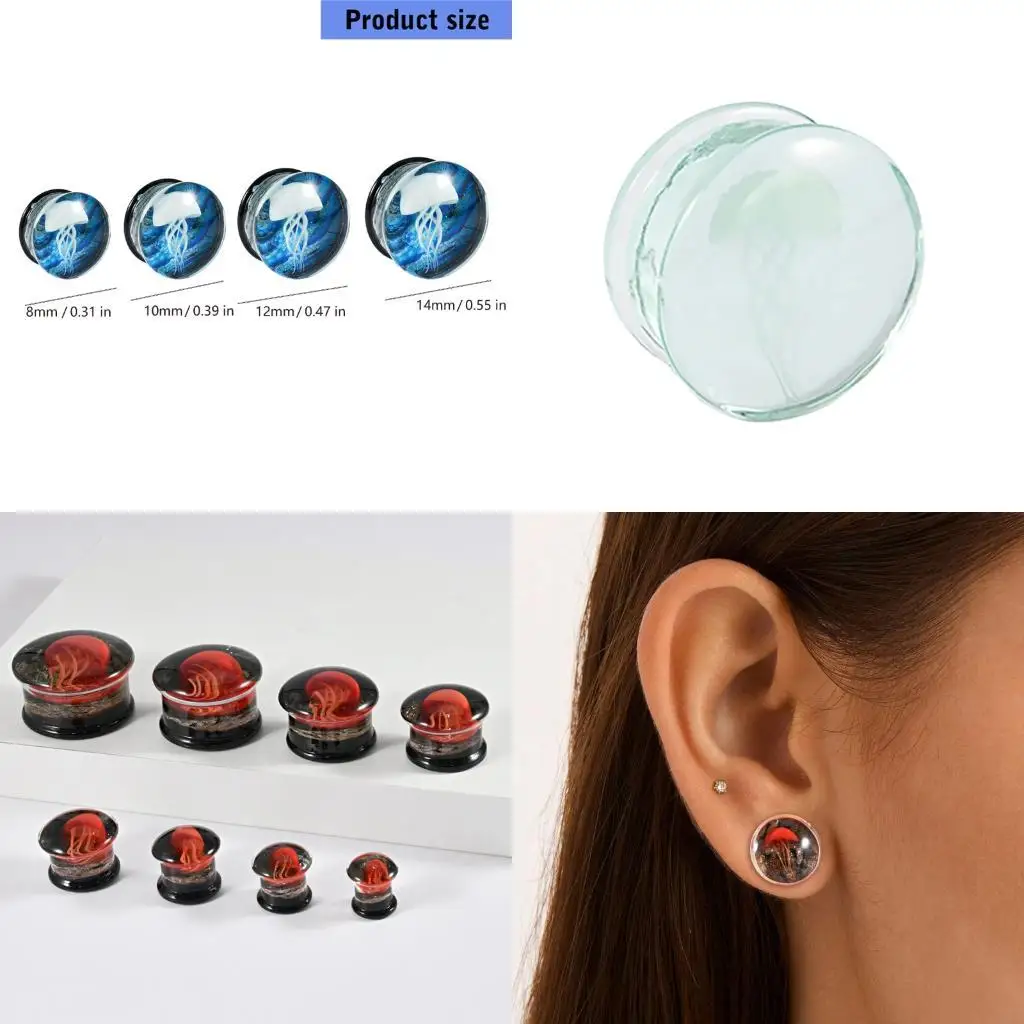 Multifunctional Jellyfish Glass Ear Tunnels with Smooth Polished Surfaces Ideal for Everyday Use or Special Occasions
