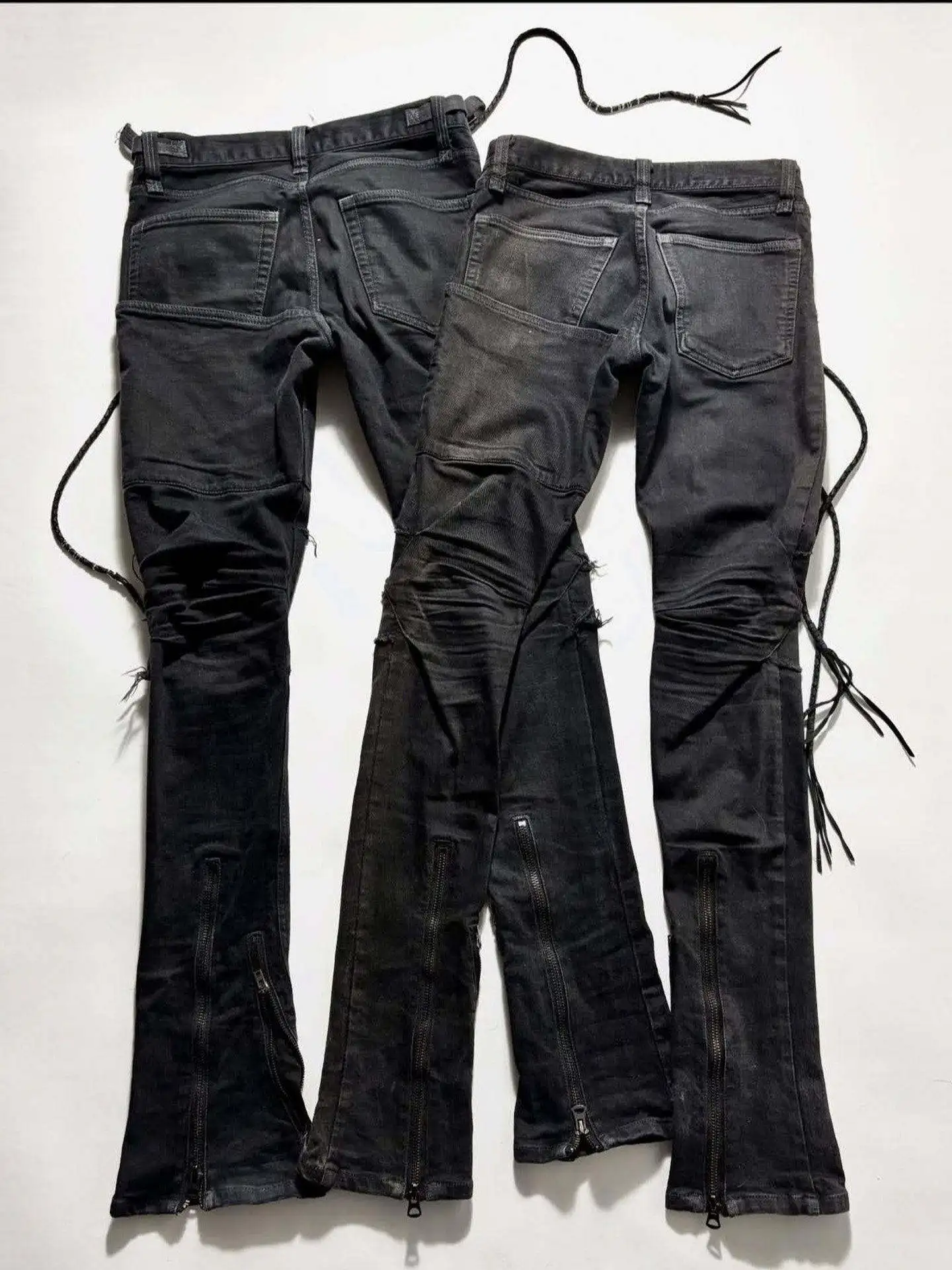 FANTASTION If6Was9 Vision Jeans with Washed Lace-Up Placket Jeans with Adjustable Zip Hem Micro-Flared Pants