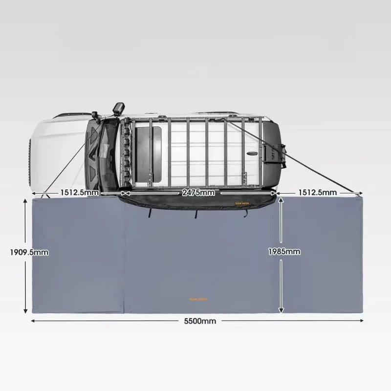 셩마 아웃도어 캠핑 방수 180도 자립형 어닝 자동차 측면 어닝 LED 라이트 바 포함