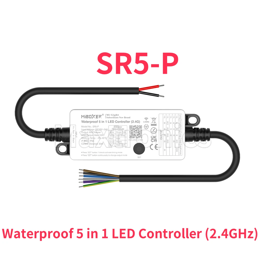SR5-P 5 in 1 Waterproof LED Controller Miboxer For Dimmer CCT RGB RGBW RGBCCT LED Strip 2.4G RF Remote Control WiFi Tuya APP