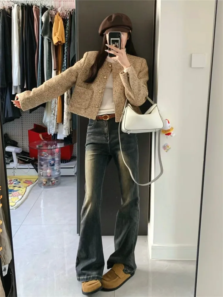 

Женские расклешенные джинсы в стиле ретро American Vibe, весна-осень, удлиненные, с высокой талией, стройнящие, в пол, для уличной моды