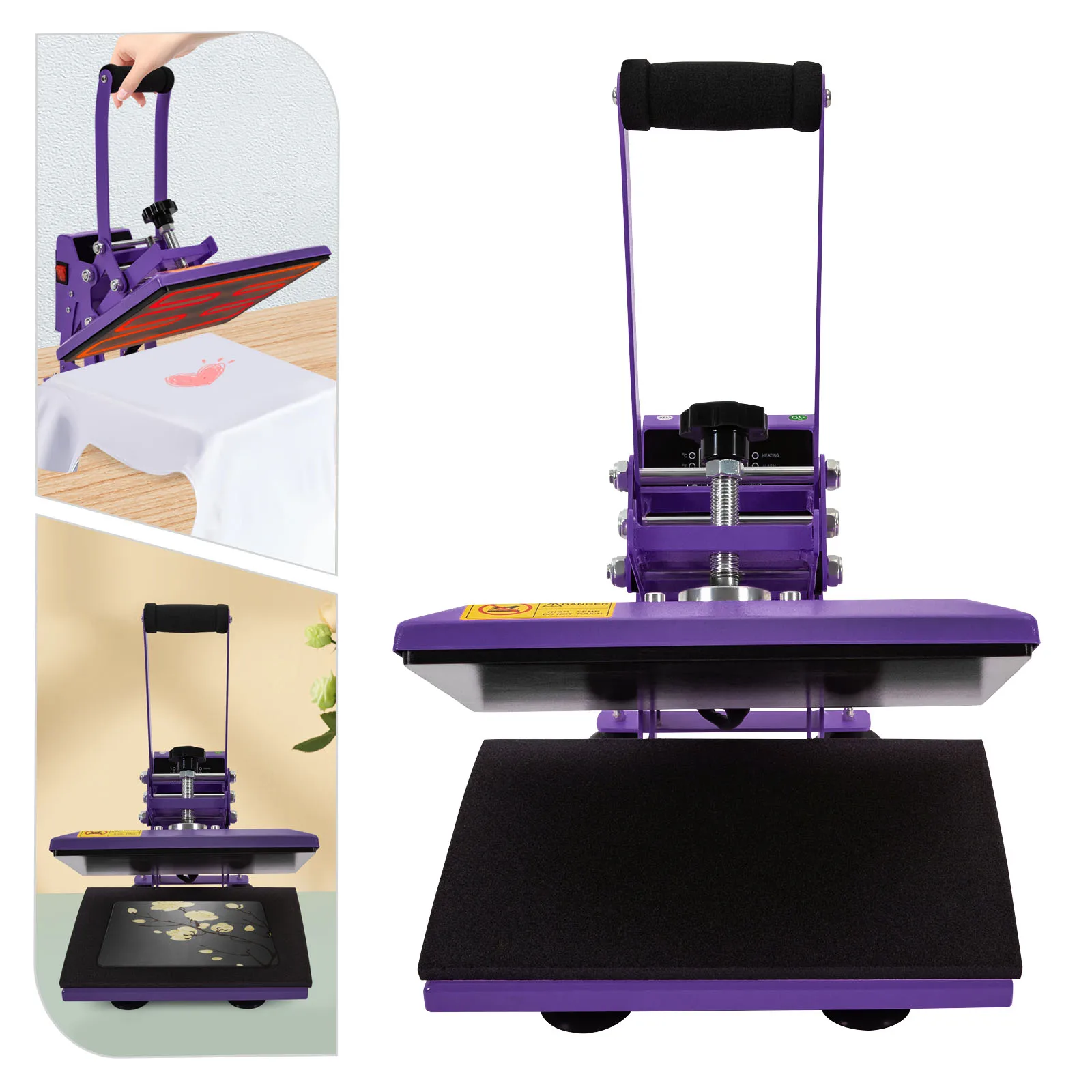 11.8*9 inch Heat Press Machine T Shirt LOGO Press Machine Heat Transfer Printing Machine for DIY T Shirts Purple US Plug 700W