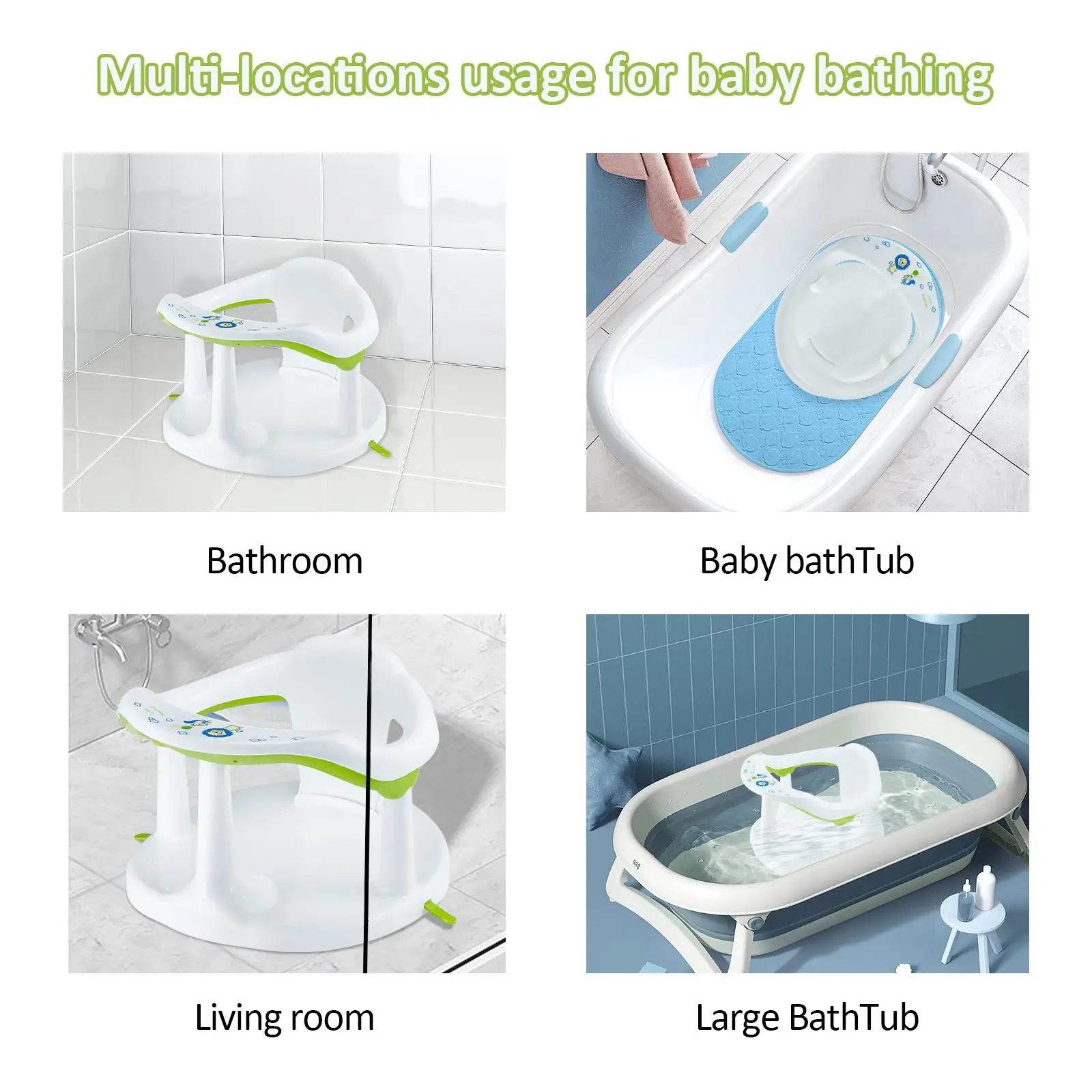 

Adjustable Baby Bath Seat & Chair for Newborns, Cushioned Bathtub Support, Safe Shower Chair for 6 Months+ (White)