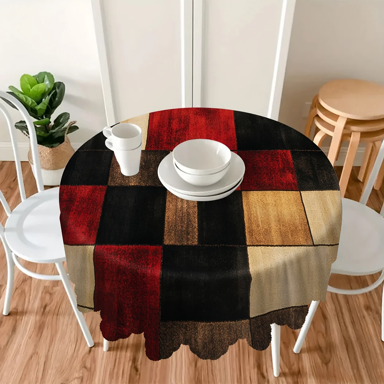 One piece, composed of red and black blocks of various geometric shapes, with abstract and symmetrical patternszyc
