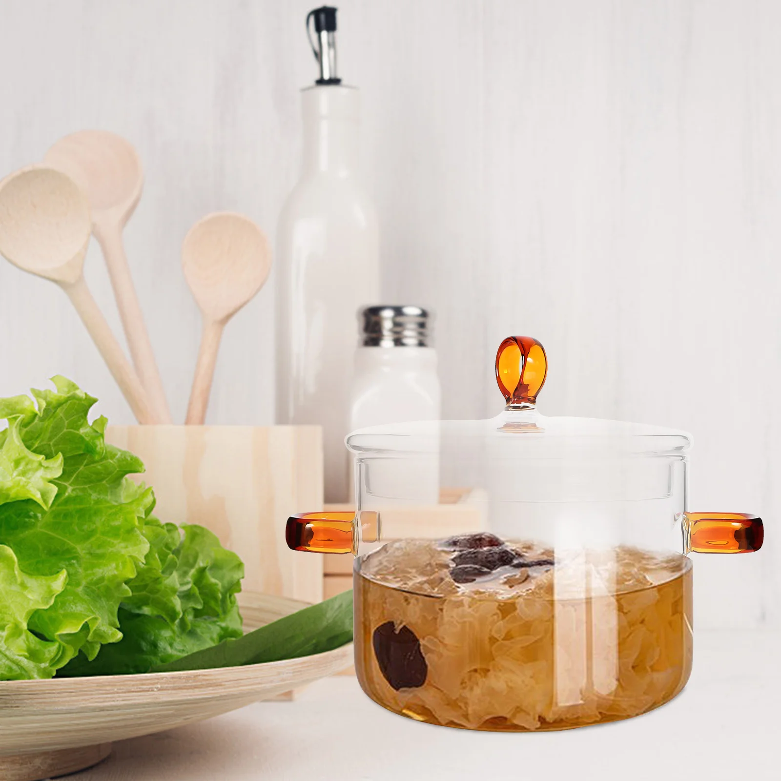 

Прозрачная стеклянная кастрюля с двойной ручкой для кухни, супа, молочного соуса, термостойкая кастрюля для тушения, стеклянная посуда, прозрачная