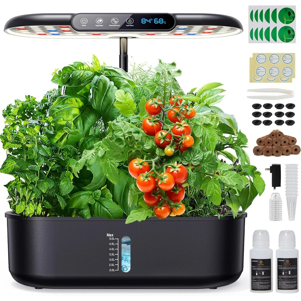 Hydroponic Planting System Kit with LCD Environmental Detection for Germination and Indoor Herb Garden with Growth Light