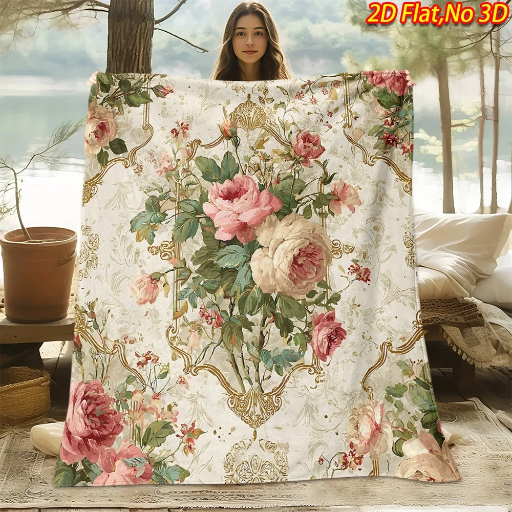 1pc 2D Flat Printing Spring And Summer New Arrival European Retro Light Luxury Gilded Frame Pink Rose Floral Digital Print Blank