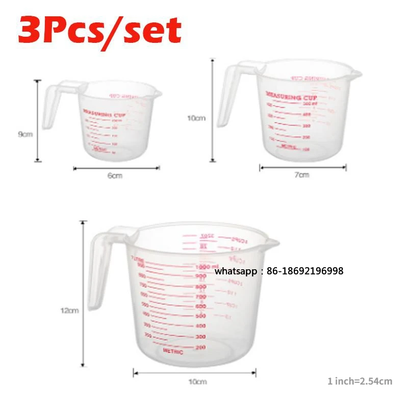3pcs 250/500/1000ml Baking Liquid Measuring Cups PVC Scale Cup Plastic Measuring Volume Beaker Kitchen Baking Tools