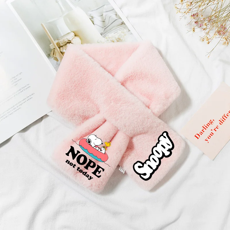 Snoopy Collar Scarves Shawl Solid Color Faux Rabbit Fur Plush Elegant Shawl Scarfs Winter Warm Thicken Cross Collar Scarf Gifts