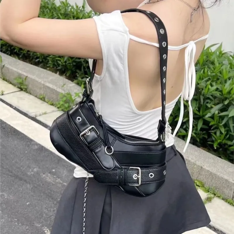 JIAERDI Vintage Black Underarm Bag Women High Street Hot Girls Leather Casual Y2k Handbag Female Retro Moto Biker Shoulder Bags