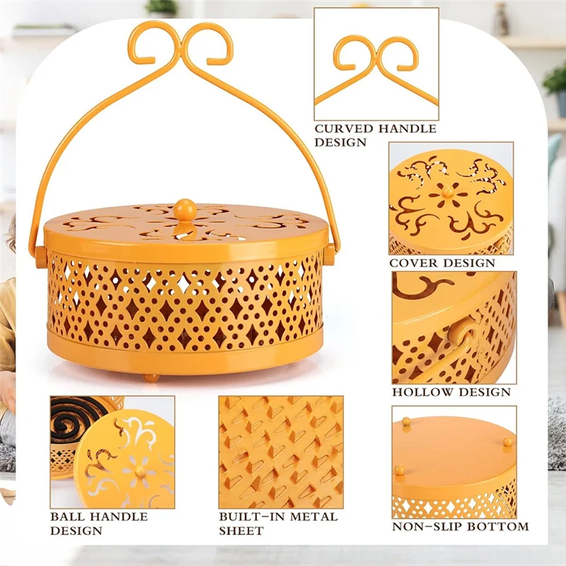 

ABDJ-4 Pieces Mosquito Coil Holder Incense Coil Holder Round Retro Portable Metal Hanging Incense Burner With Handle