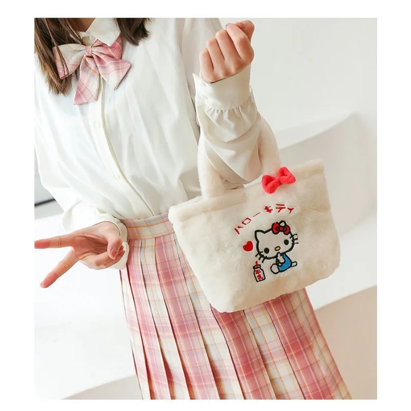 

New Sanrio Kawaii Hellokitty Plush Portable Snack Bag Anime Cartoon Cinnamoroll My Melody Bow Children Girl Birthday Cute Gift