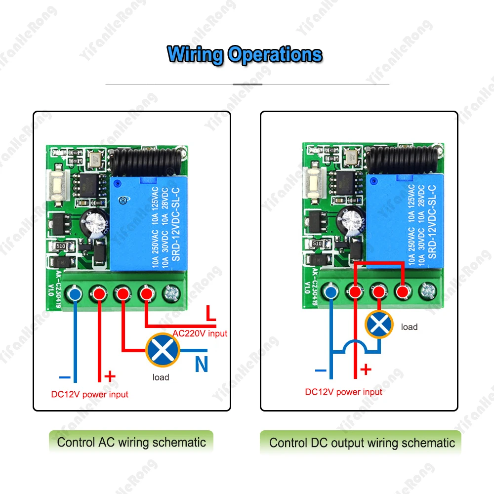 Wireless 433MHz RF Relay Receiver Module with Learning Code Transmitter - DIY Control for DC 12V