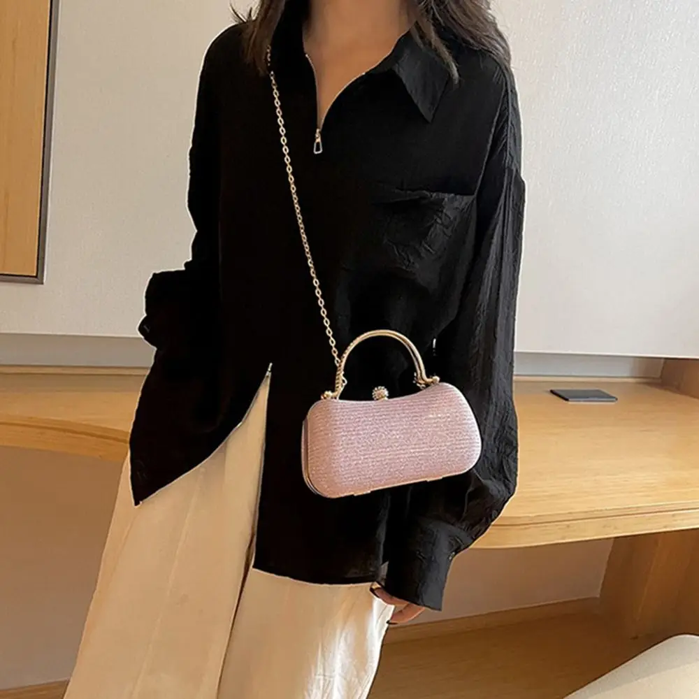French Glitter Evening Banquet Bag Wrist Bag Large Capacity Box Handbag Crossbody Bag Rhinestone Ladies Clutch Bag Women