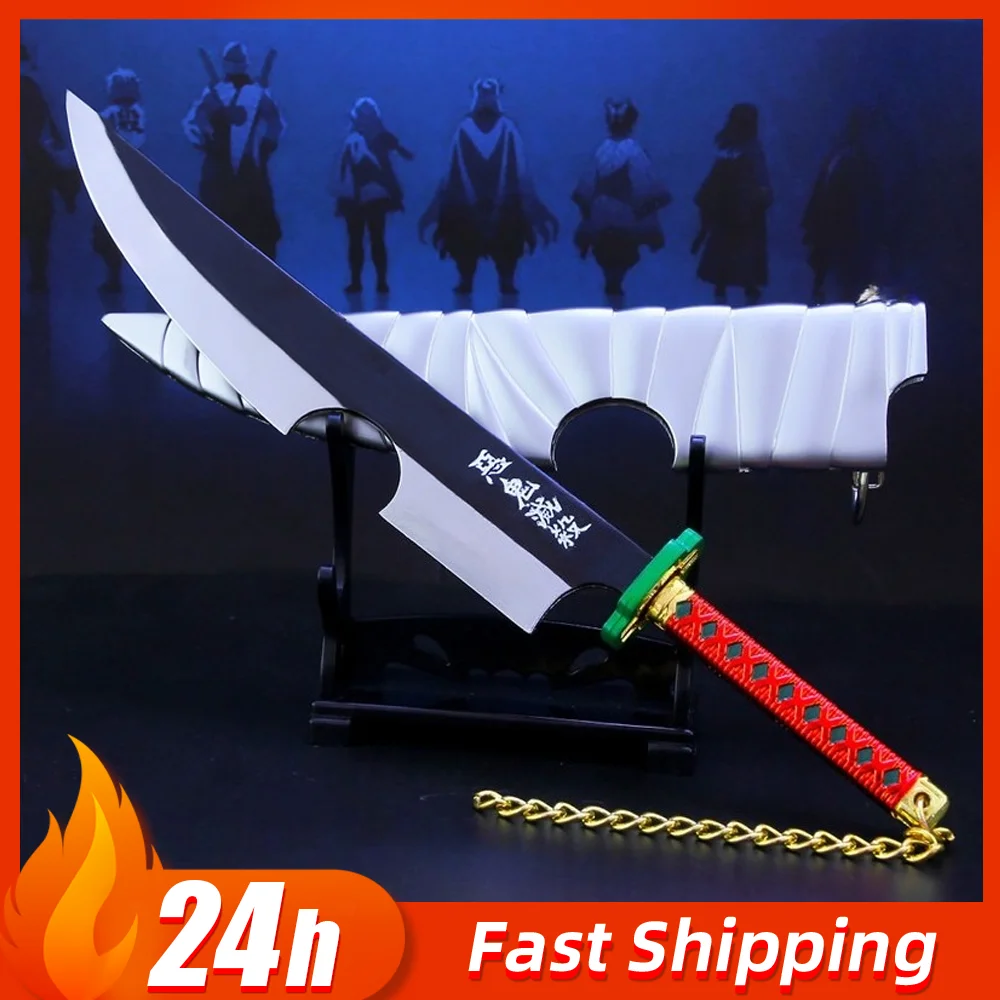 21cm Demon Slayer Uzui Tengen Sword Sound Hashira Dual Blade Anime Peripheral Katana Samurai Metal Weapon Model Collection Toy