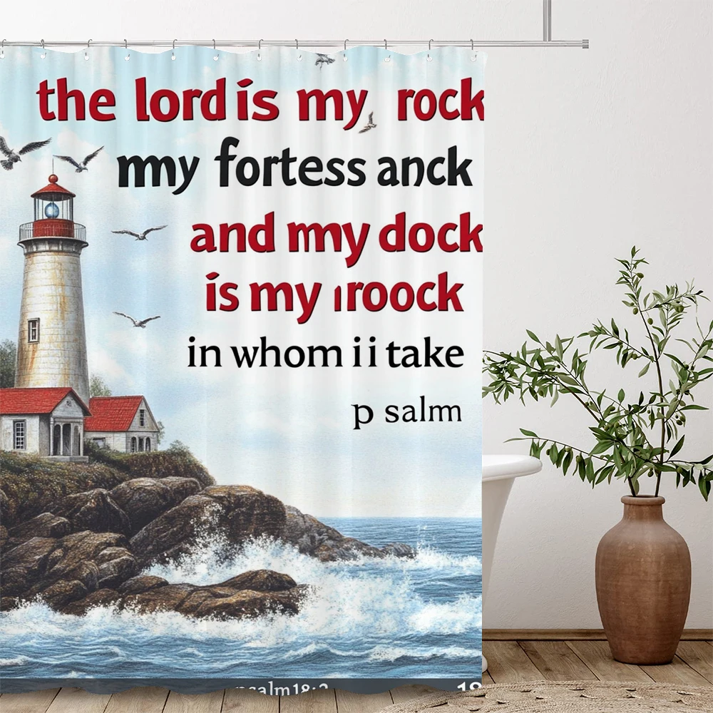 1 piece of Ocean lighthouse Seaside Scenery Printed Shower Curtain, Home Decorative Bathroom Curtain Polyester Curtain with Hook