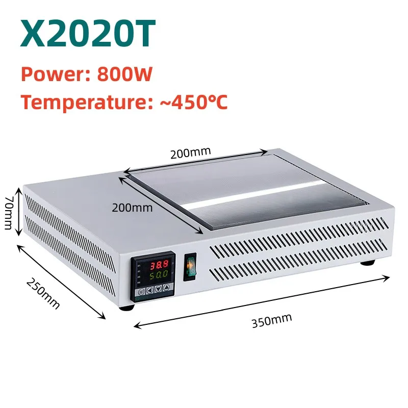 

X2020T Aluminium Preheating Station 800W 200x200mm 450℃ PCB BGA LED Phone Electronic Hot Plate Heating Platform Table Tool