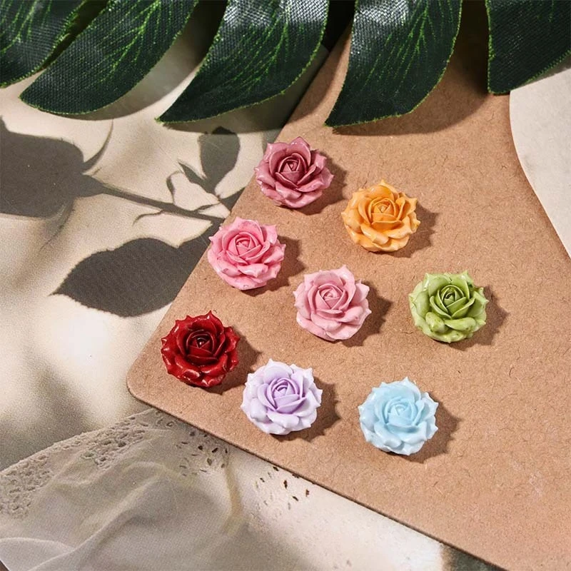 50pcs Resin Rose Cabochons 11.4mm Multi Color 3D Flatback Charms DIY Jewelry Earring Hairpin Phone Case Nail Art Decor Accessory