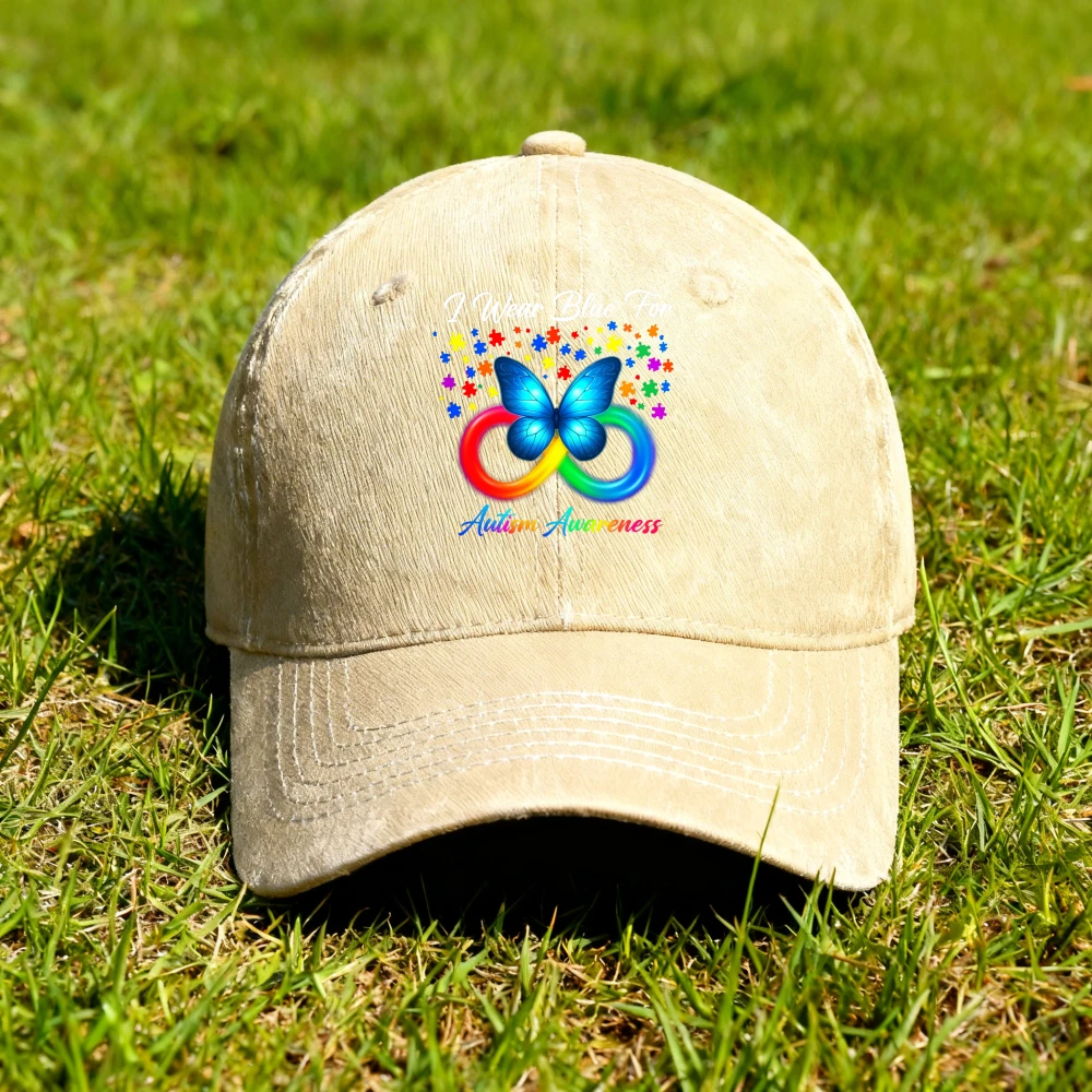 Autism Awareness Distressed Washed Baseball Cap Unisex Adjustable Outdoor Hat for Camping Daily Wear