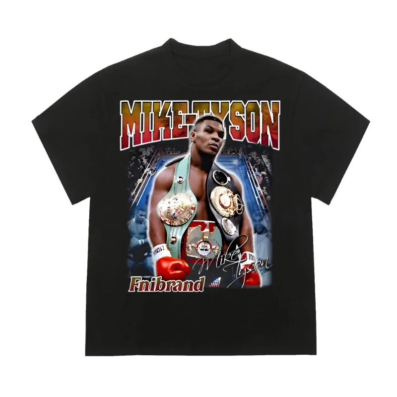 Mike Tyson Vintage Printed Cotton T-shirt Champion Street Fighting Boxing Fitness Sports Short Sleeve Summer men and women Tees