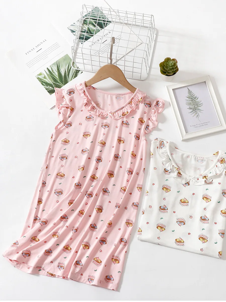 new delivery children clothes baby summer sleeveless pajama Nightdress home clothes 110-170 students  cartoon viscose