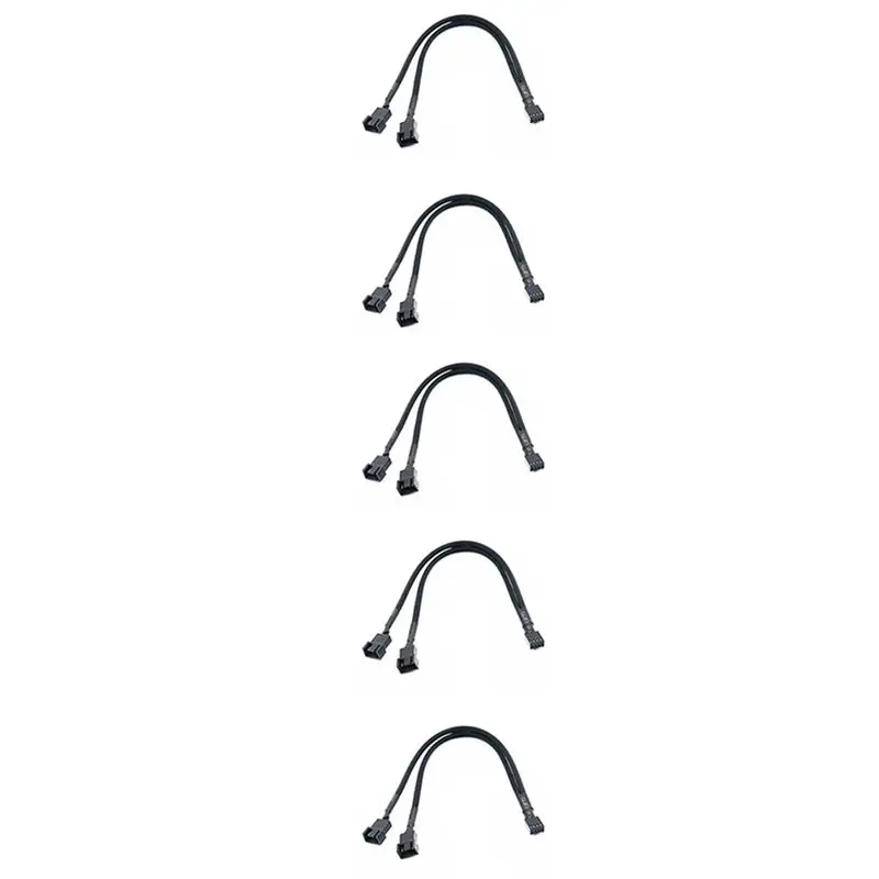 Efficient 5X 1 To 2 Way Braided Cable Y Splitter 3/4 Pin PWM Male Connector Fan Computer PC Fan Extension Adapter Cable