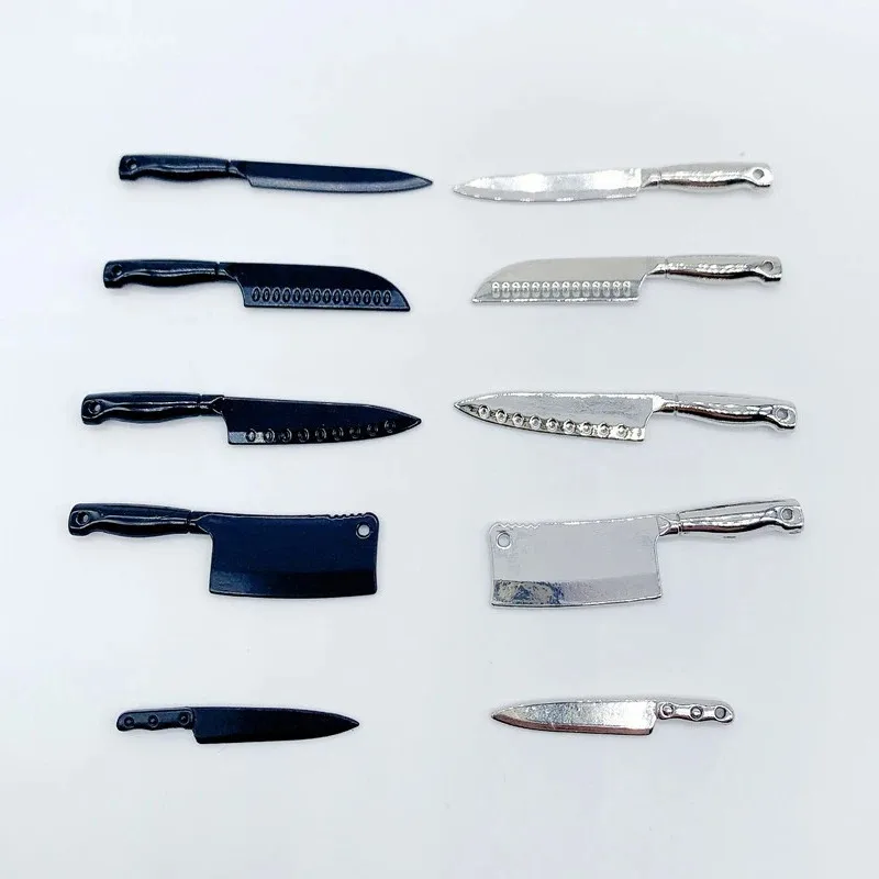 Mini Metal Kitchen Knife Set Realistic Miniature Cookware Model DIY Diorama Scene Making Accessory Compatible with OB11 Doll