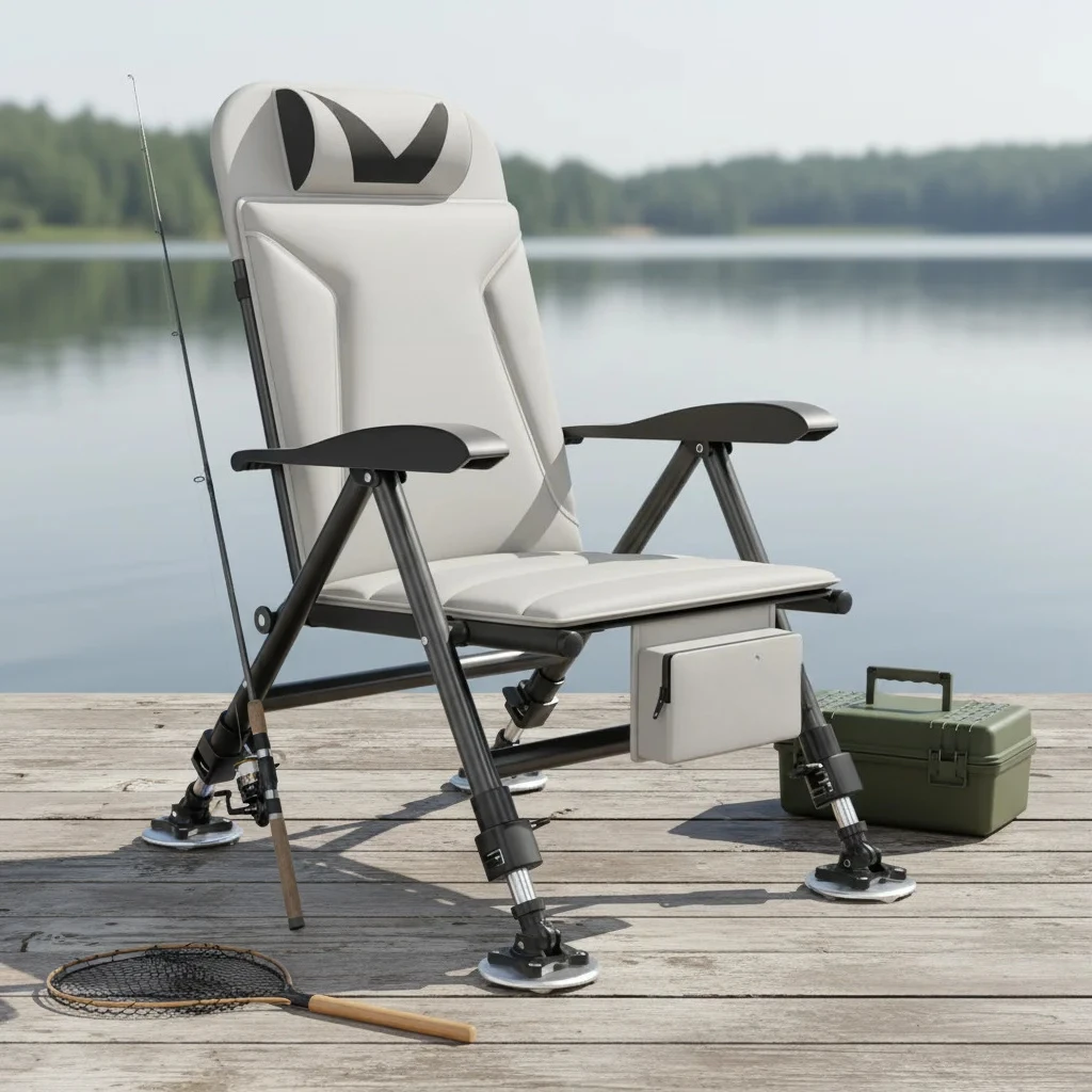 

European All-terrain Multi-functional Reclining Folding Iron Fishing Chair Polyester Fabric Modern Design Comfortable
