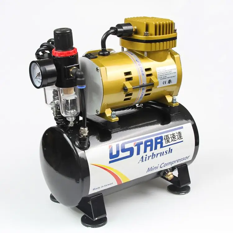 USTAR UA-110010 U-601G Airbrush Mini compressor 6L gas tank golden