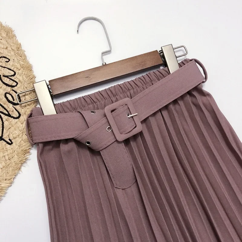 Elegant skirt womens 2021 Autumn  High-Waisted Pleated Skirt Multicolor Long Commute A- line midi Skirt womens Office Lady