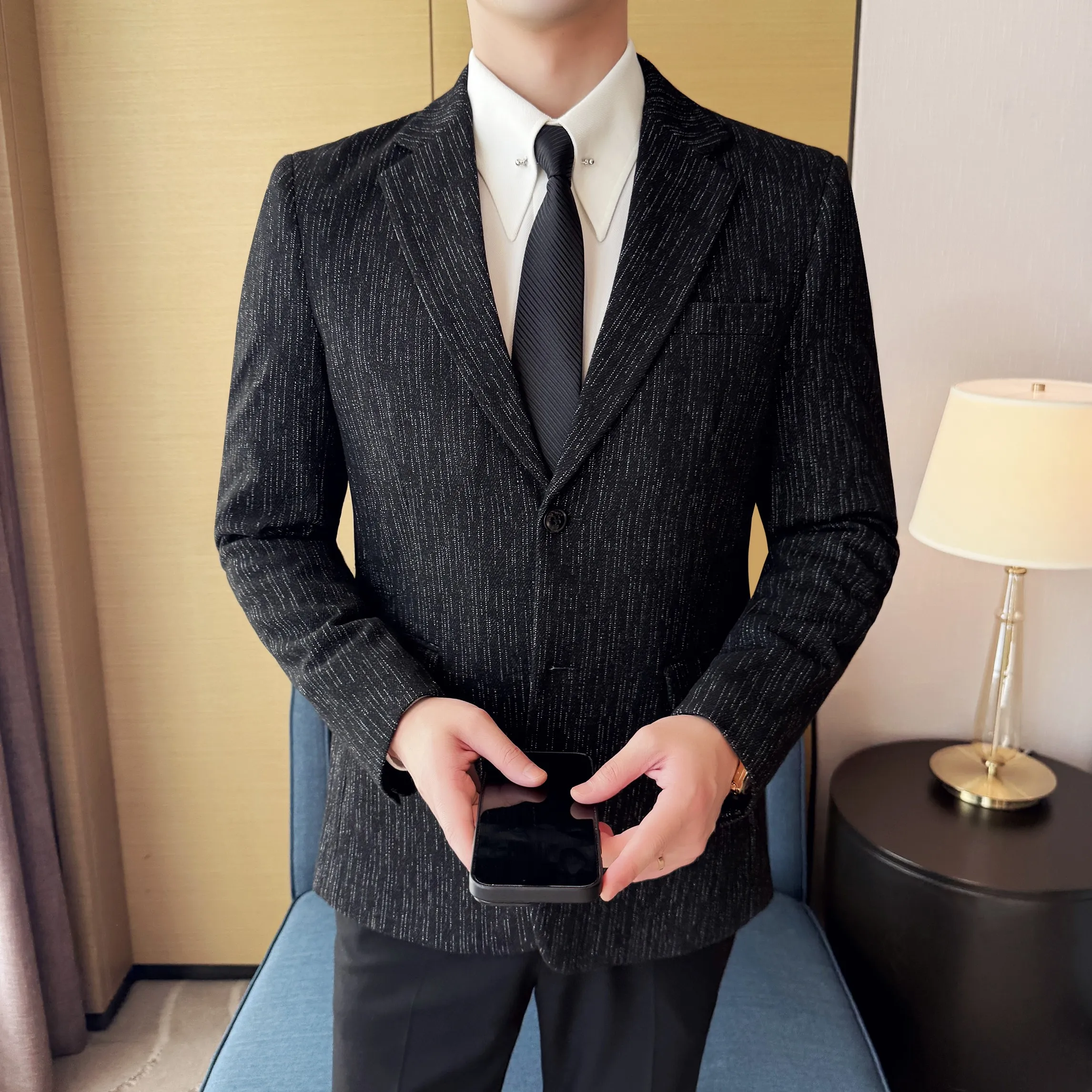 New Fashion Meteor Striped Suit Jacket High Quality Men's Slim Fit Business Formal Social Prom Party Casual Tuxedos 5XL-M