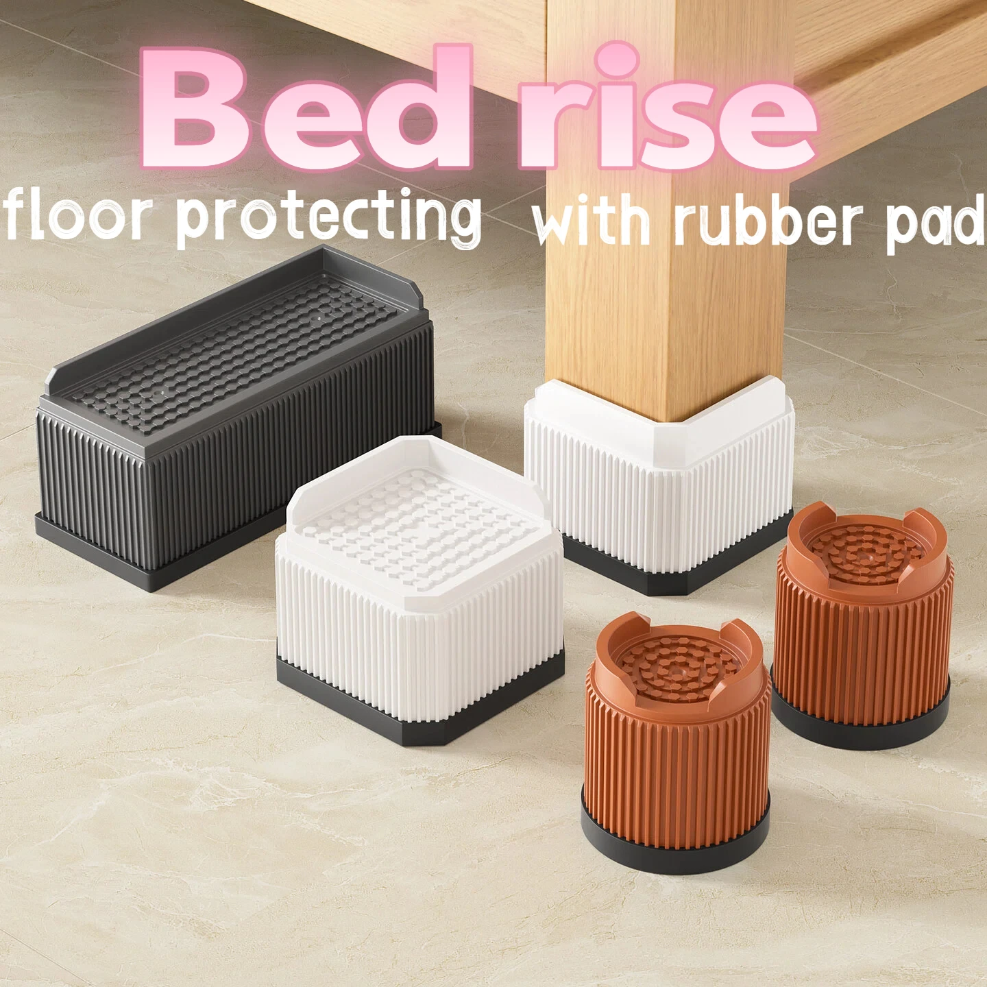 Furniture Riser with More Under Bed Storage, Heavy Duty PP Plastic 500kg Bed Sofa Leg Riser 4 Inch Non Slip, Black White