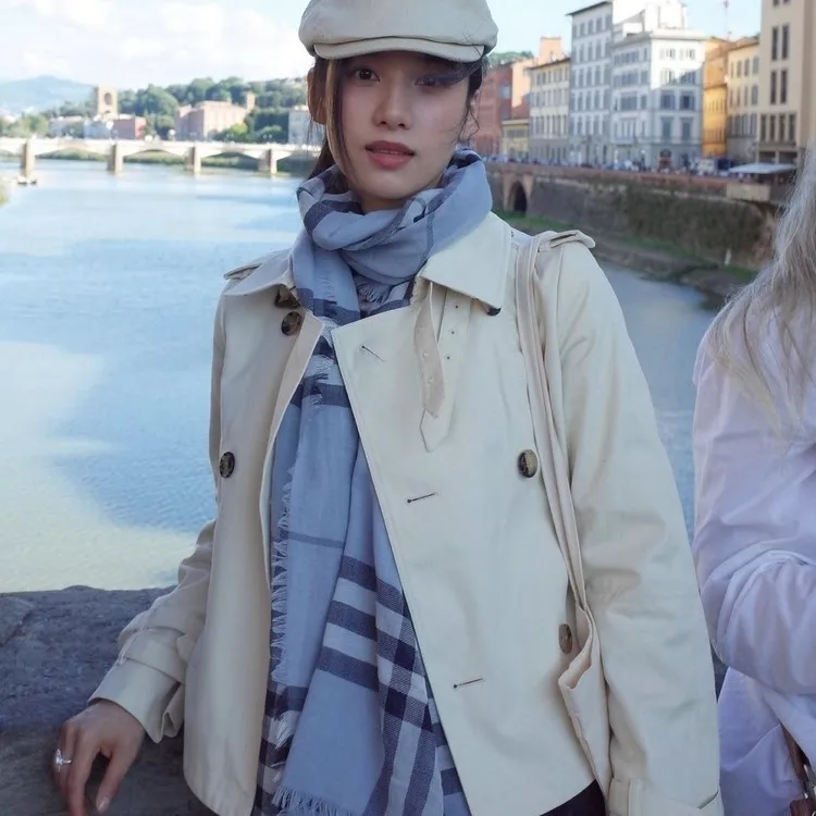 

White Long Sve Collared Jaet Off- Zhang Jing Small Size Women's Spring Autumn Windbreaker Commute Sle ort Length