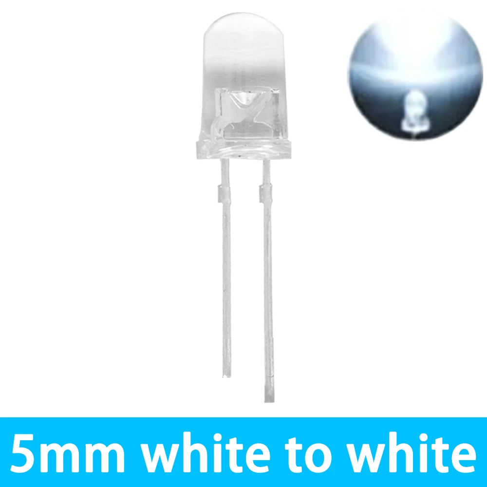10pcs/100pcs  5mm led white/blue/red/yellow/green light bulbs / 5MM White Colour LED emitting diode F5mm White LED